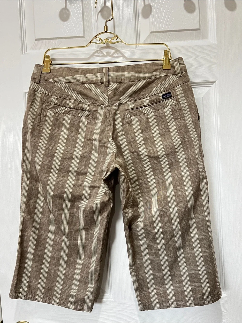 Patagonia Organic Cotton Plaid Bermuda Shorts Size 8 Plaid Tan Brown